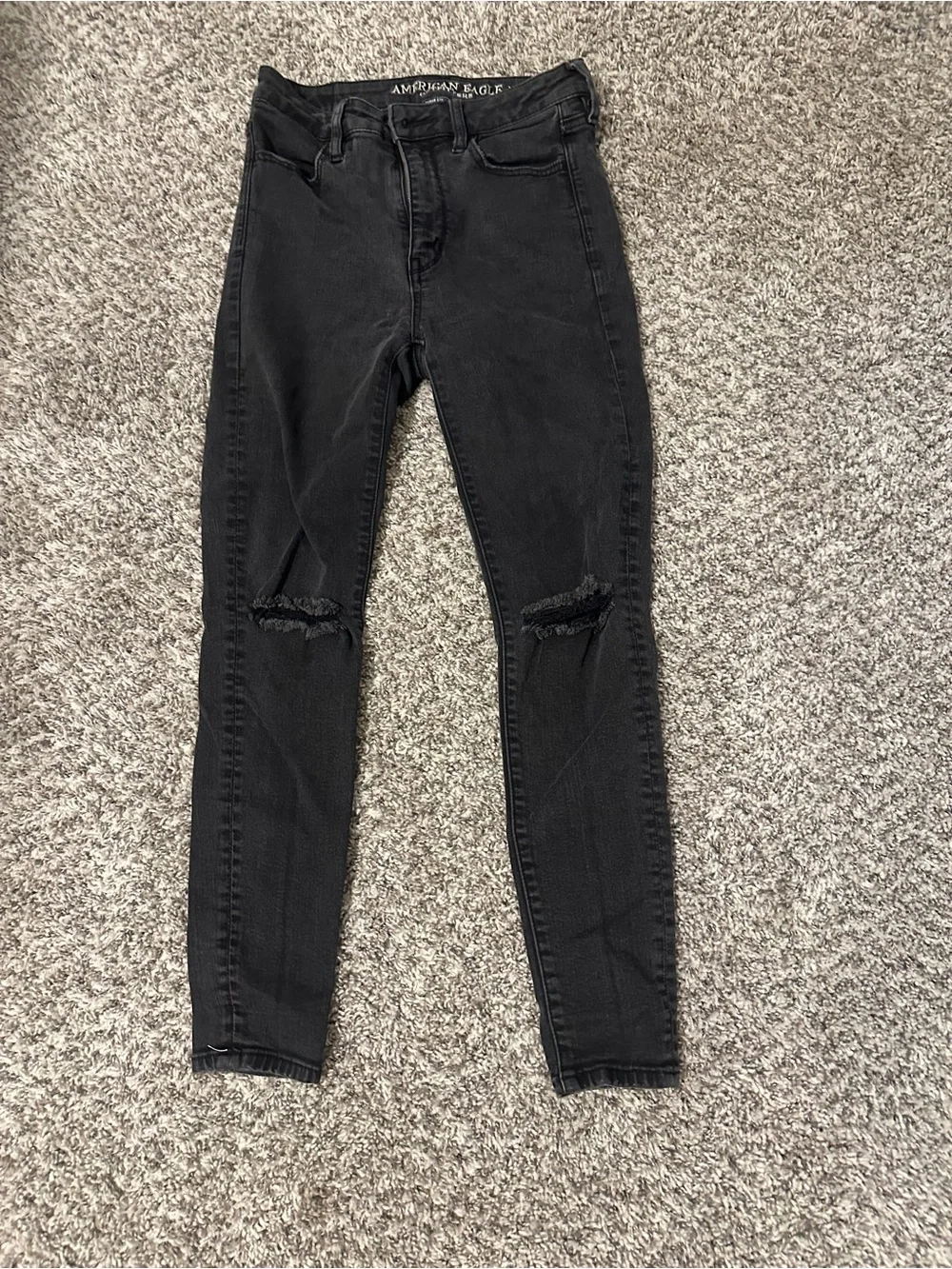 American Eagle Outfitters Black Ripped High-Rise Skinny Jeans